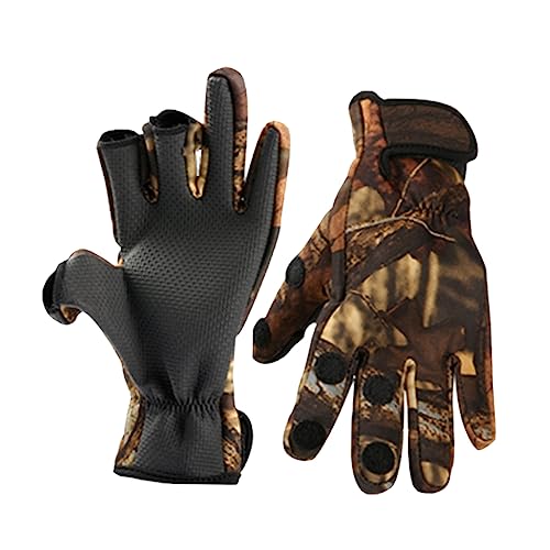 BESPORTBLE 1Pair Thermal Neoprene Slip Gloves for Fishing Driving Cycling Windproof Finger Exposure Design XL Camouflage Flexible Shockproof Outdoor Gear