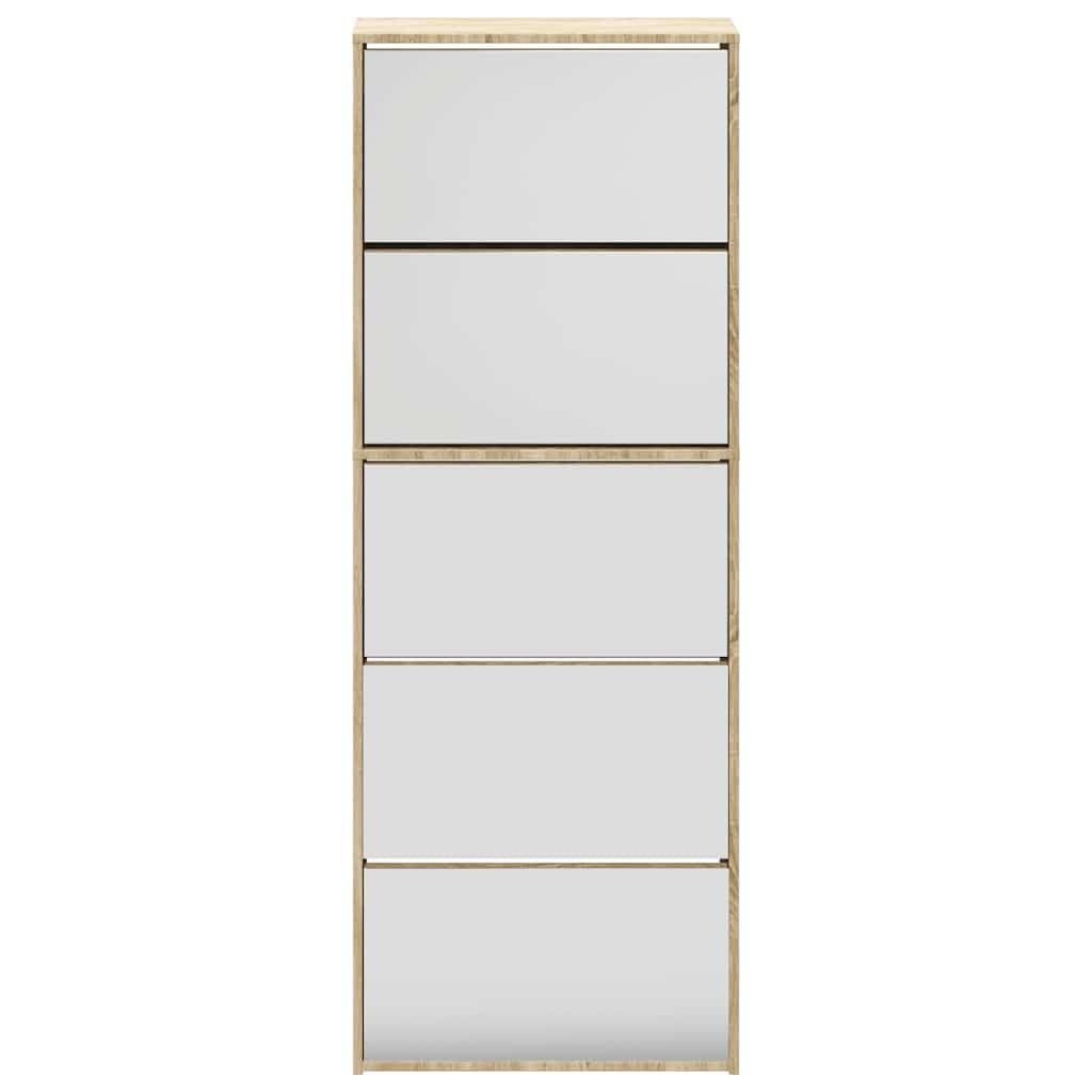 Armario zapatero con espejo moderno con 5 compartimentos plegables, 63 x 17 x 169,5 cm, montaje en pared, para 3-4 pares de zapatos por compartimento, almacenamiento elegante para el pasillo