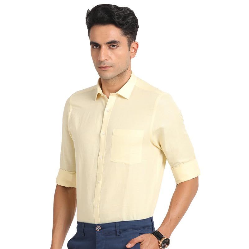 Image of Turtle Men Cotton Linen Slim Fit Solid Formal Shirt