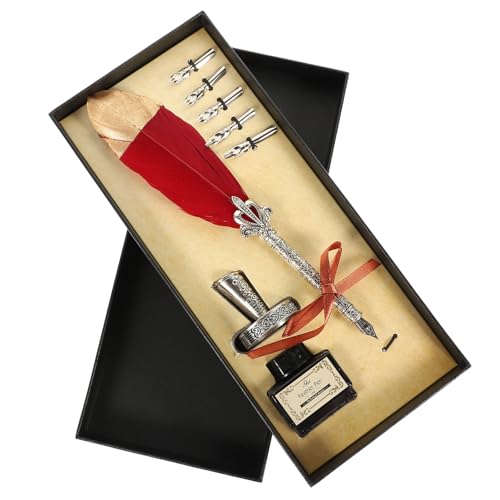 AUTSUPPL Vintage Quill Pen Set with Burgundy Gold Nib Calligraphy