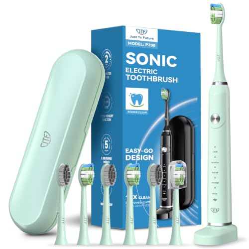 JTF Cepillo de Dientes Electricos Sónico Adultos, 6 Cabezales y IPX7, 40000 VPM y 5 Modos, Sensor de Presión y Temporizador de Cepillado Ultrasónicos para Mujer Hombres Electric Toothbrush con Estuche