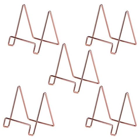 Simmer Stone Wire Display Stand, Decorative Plate Holder for Artwork, Photo Frame, Plaque and Book, Metal Plate Display Easel for Home Decoration, Set of 5, Rose Gold Cover