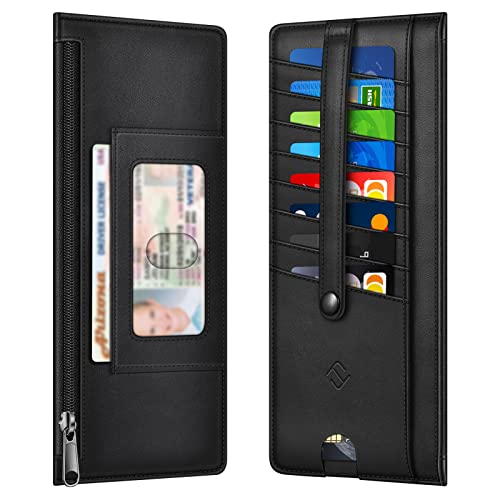 Fintie Slim Credit Card Wallet Holder Change Pouch, RFID Blocking Business Cards Cases with Zipper Pocket for Cash, Coin, Receipt, Mattle Black