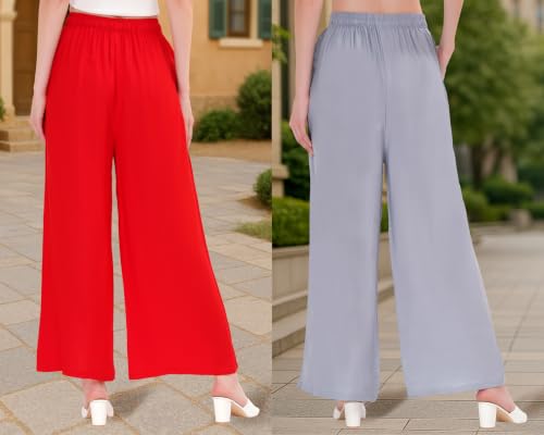 Image of Buy That Trendz Palazzo Pants for Women Rayon Elasticated Regular Fit Flared Wide Leg M to 6XL Pack of 2