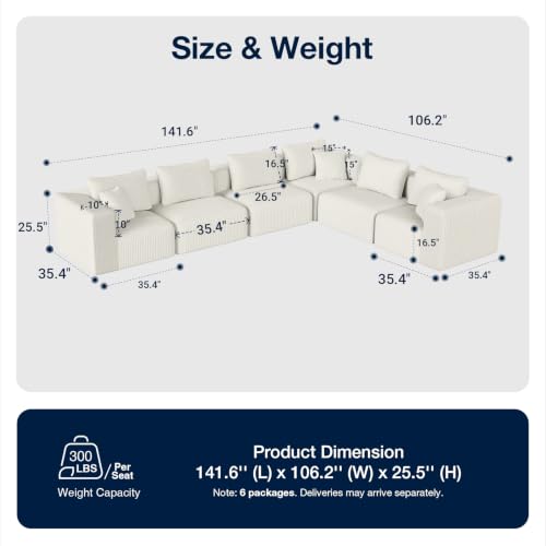 Image of Avenco 141-inch L-Shaped Modular Sectional Sofa Couch, Corduroy Fabric