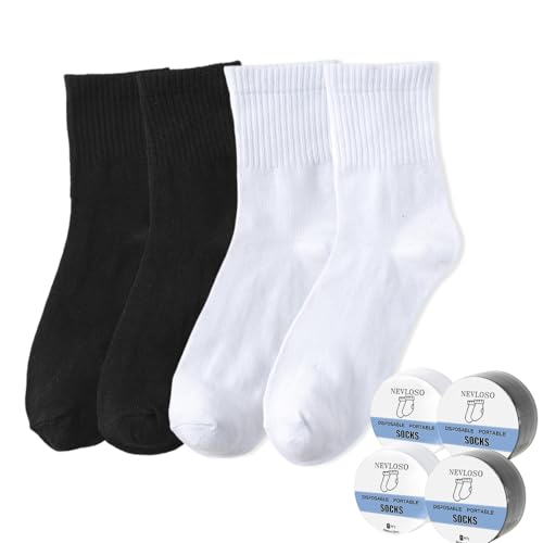 NEVLOSO 9 Pairs Disposable Socks for Travel Single-use Compressed Ankle Socks(Ankle-White+Black)