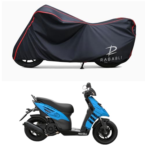 Image of Waterproof Bike Body Cover Compatible for | Aprilia SR 125 | Taffeta Fabric, Red Piping Design, Bottom Elastic Fit | Dustproof, Sun UV & Rain Protection for All Bikes