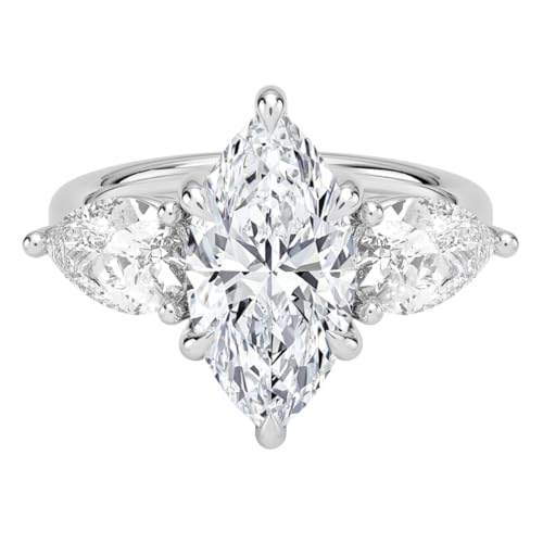 BRILLEXA 4 CT Marquise Cut Lab Grown Diamond Luxe Three Stone Engagement Ring For Her