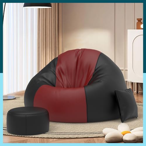 Image of Biggie Bean Bag with Beans Filled 6XL Bean Bag Sofa with Free Cushion Footrest - Official : ColorFlex Lounge Combo (Matching Color : Regular, Maroon Black)