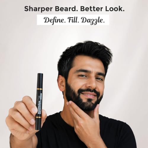 Image of Sanfe BoldStrokes Beard Definer Pen for Men | Instant Beard Fill & Patchy Beard Concealer | Waterproof Beard Filler Pen with Precision Brush Tip | Natural Black | Pack of 3 | 0.5g