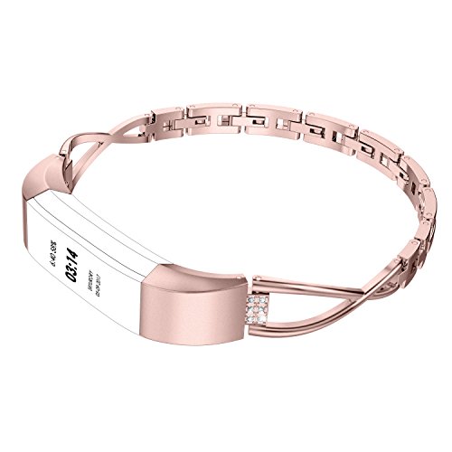 Wearlizer Compatible for with Fitbit Alta Bands Small Silver Rose Gold Fitbit Alta hr Women Metal Replacement Bands Accessories Straps Bracelet Bangle Wrist Bands Pink Gold