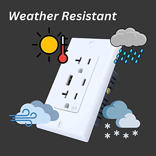 Decorative Duplex 20Amp Tamper Weather Resistant Receptacle With Usb A And C Charger Ports, Wallplate Included, Childproof Usb Outlet, Usb Inwall Outlet Ul Listed, White #TOP5