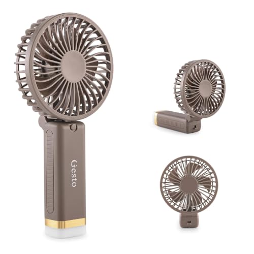 Image of Atevon Portable Fan Rechargeable with LED Light - Foldable Mini Fan