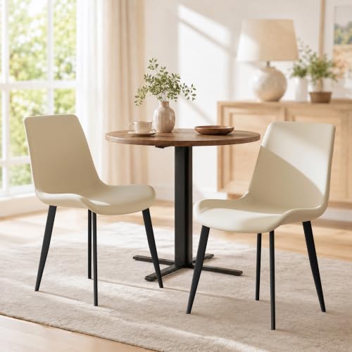 Image of Modern Dining Chairs Set of 6, PU Leather Dining Room Chairs, Upholstered Kitchen Chairs with Ergonomic Backrest & Sturdy Metal Legs, Perfect for Dining Room, Living Room, Beige
