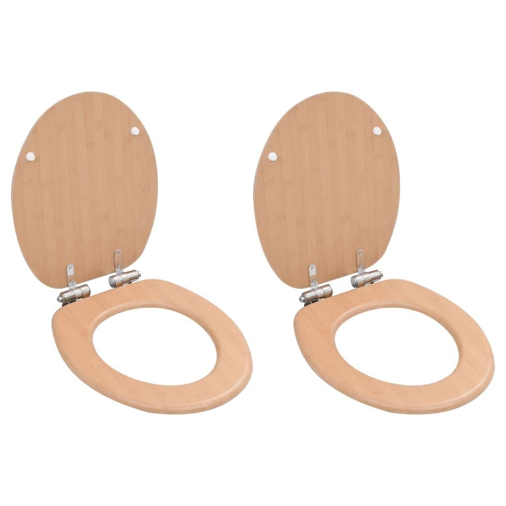 Set di 2 sedili WC sedile WC bagno casa interno bagno MDF coperchio chiusura morbida bambù 02_0002962