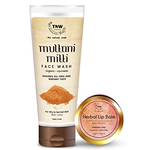 TNW-THE NATURAL WASH Beetroot Lip Balm & Multani Mitti Face Wash Combo for Acne-free Glowing Skin and Moisturized Lips (Paraben/Sulphate-free), Pack of 2