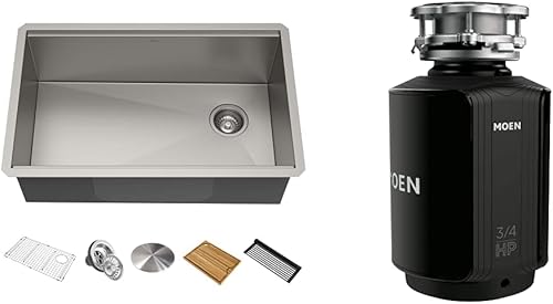 KRAUS Kore KWU110-36 - Fregadero de cocina de acero inoxidable calibre 16 de calibre 16 con accesorios, KWU110-36 y Moen GXS75C Host Series 34 HP de