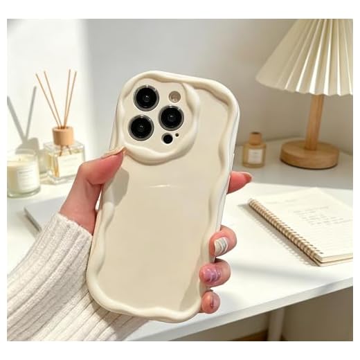 Phone Case for iPhone 17, Simple Curly Wavy Frame Design, Silicone Cute Glossy Aesthetic Wave Thin Slim Fit Soft TPU Protective Phone Case for iPhone 17 Cover Women Girls-Antique White