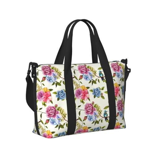 Laptop Tote Bag for Women Work - Carnation Hummingbird Pattern Gym Bag for Women Men, Personal Item Crossbody Travel Bags Carry On, Overnight Weekender Bags for Women Travel