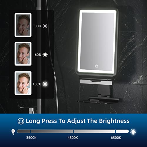 Fogless Shower Mirror for Men with Squeegee and Dimmable Lighting