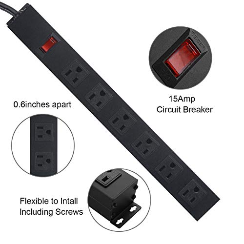 Metal Wall Mount Power Strip, Mountable Power Outlet With 6 Ac Outlets, Aluminum Alloy Mount Power Socket With Switch, 6 Ft Sjt 3/C 14Awg Power Cord, 15A 125V 1875W (6Ac) #TOP2