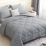 HEVUMYI Queen Comforter Set, 8 Pieces All Season Bed in a Bag Grey, Down Alternative Bedding Sets Qu