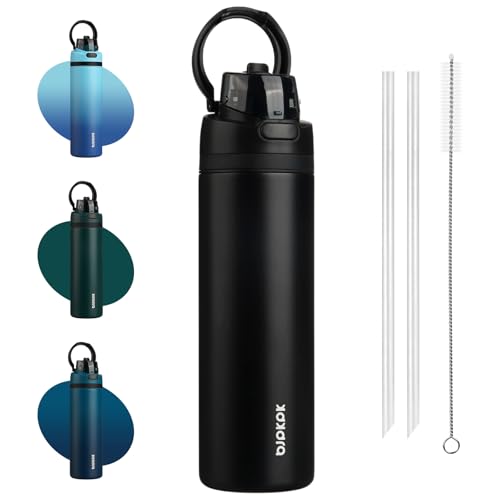 Image of BJPKPK 25oz Insulated Water Bottle with Straw Lid & Handle, Stainless Steel | Leak-Proof 2-in-1 Straw & Spout Lid, BPA-Free Vacuum Insulated Bottle Fits Cup Holders for Gym, Office, Travel & Outdoor