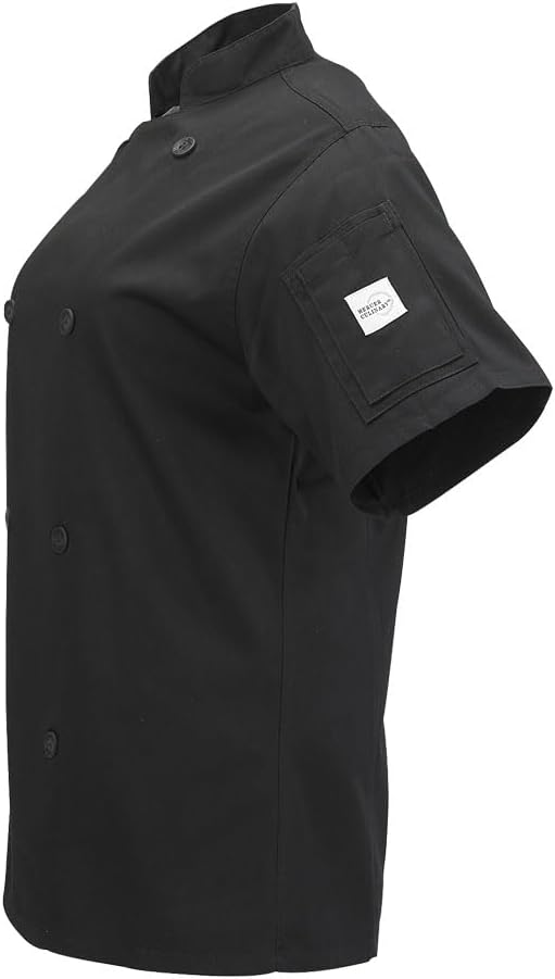 Mercer Culinary M61032BKM Genesis Women's Short Sleeve Chef Jacket with Traditional Buttons, Medium, Black - Image 6