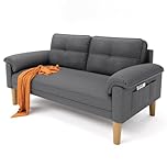 Xbro 2-Seater Sofa, Small Couch 2-Seater with Armrest and Side Pocket, Modern Fabric Couch for Living Room, Home, Office, Easy Assembly, 144 x 77 x 77 cm, Dark Grey
