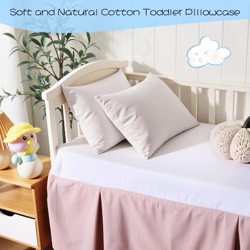 Image of 100% Cotton Toddler Pillow Protectors with Invisible Zipper, 600 Thread Count Sateen Wave Soft Breathable Hypoallergenic Nursery Pillowcases for Kids, 13x18 Inches, Set of 2
