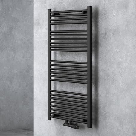 doporro Radiatore da Bagno 120x50cm, Radiatore Piatto Termoarredo da Bagno Riscaldamento Elettrico o da Acqua Calda RHE Portasciugamani in Acciaio, Antracite