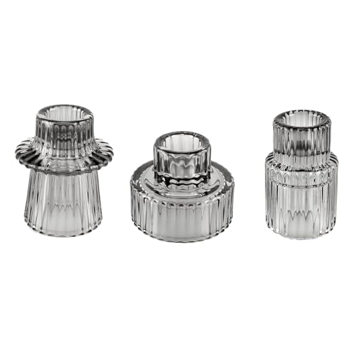 Double Sided Vintage Ribbed Taper Glass Candle...