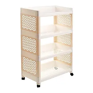 ATORSE Pp Barthroom Rolling Utility Cart Mobile Storage Holder Trolley Cart Beige