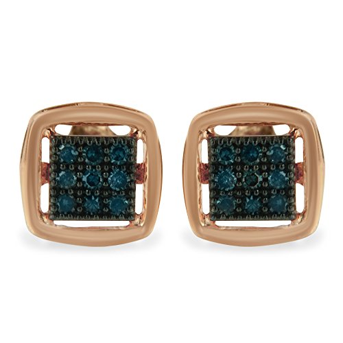 Rose Plated Sterling Silver Rose Cut Treated Diamond Stud Earring (0.25 cttw, Blue Color, I2-I3 Clarity)