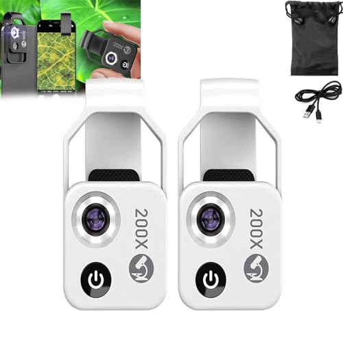 Nanozoom 200倍拡大ズーム ポケットフォン顕微鏡 Cplレンズ&LEDライト付き ポータブル顕微鏡レンズ iPhone用 Samsung用 Huawei Google用 Microworldを楽しむ (2個-ホワイト)