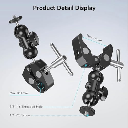 Image of PHOTOMAX Dual Ball Head Articulating Adjustable Arm with 1 /4 inch Tripod Screw Super Clamp for DSLR Camera (Dual Ball Head Magic Arm)