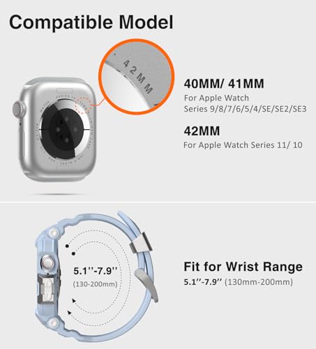 Image of ULTIMAL Rugged Band Compatible with Apple Watch Band 42mm Series 11 /10 with Case, Military-Grade Shockproof Strap for iWatch with Bumper Case Cover Men Women(Blue)