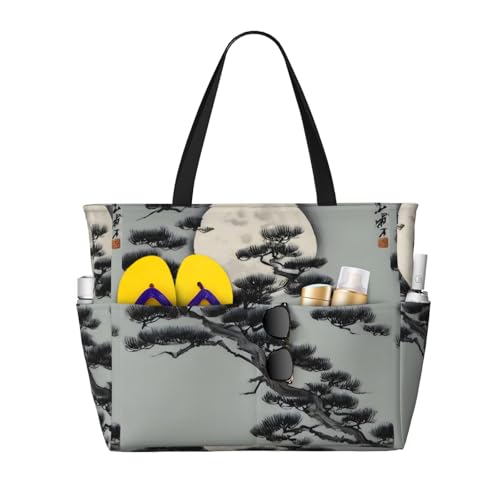 Pine Tree Under The Moon Large Capacity Waterproof Sandproof Multifunctional Beach Travel Camping Picnic Storage Bag