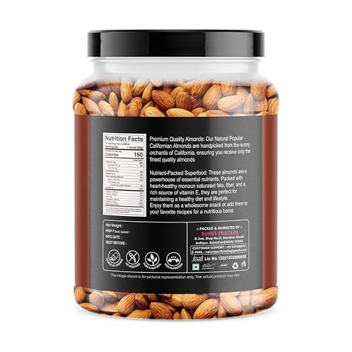 Image of Nature Purify Premium Almonds 500gm - Whole California Almond Nuts, Perfect for Snacking, Baking & Cooking | Natural Badam Giri | Resealable Jar Pack For Gifting