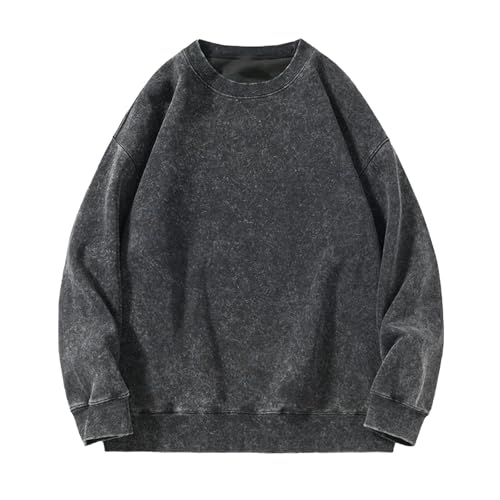 Vintage Oversized Sweatshirts for Men Acid Wash Sweatshirt Streetwear Loose Fit Long Sleeve Crewneck T-Shirt