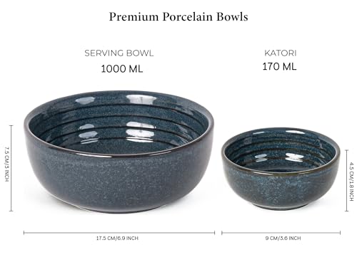 Image of Bodhi House Handcrafted Chip Resistance Porcelain Dinner Set, 20 Pieces Dish Set Serving for 6, Microwave and Dishwasher Safe, Bone-ash Free, Crockery Set for Dining and Gifting, Sapphire Blue