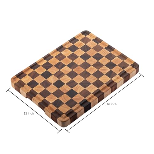 Tabla de Cortar Muso Wood Grande de Grano Final 16x12 Pulgadas, Tabla Cuadrillé con Patas, Hecha de Acacia y Madera de Caucho, para Cocina con Ranura para Jugo y Mango miniatura 7