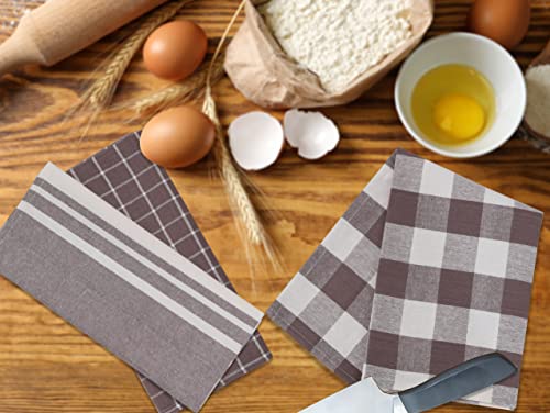 Excellent Deals Tea Towels (6 Pack, Brown) - 18''X26'' Cotton Rich Dish Towels, Mixed Set Of Cloth, Absorbent & Soft Kitchen Cleaning And Bar Towels., Grey, 06 Pack Check Stripe #TOP2