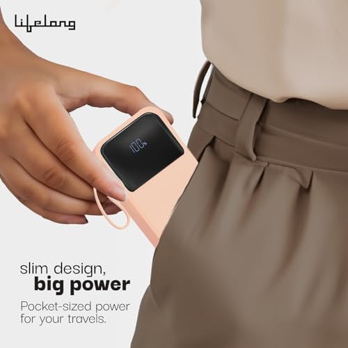 Image of Lifelong Electronics 10000mAh 22.5W Fast Charging Power Bank | 3 Inputs (1 Built-in USB A Cable + 1 C + 1 Lightning Port) & 6 Outputs (3 Built-in Cables + 1 C + 2 A Port) | Small Pocket Size Powerbank