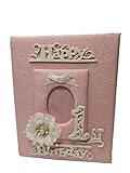 Happy 1st Birthday Pink Glitter Fabric Photo Album for Baby Girl - Holds 100 4x6 Photos - Handmade