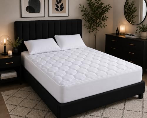 Image of Salt Valley Quilted King Size Mattress Protector – Extra Deep 30cm Fitted Skirt – Anti-Allergenic & Machine Washable Microfiber Mattress Cover (White, 152x200 cm)