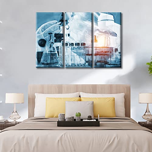 Image of TUMOVO Science and Medical Background Canvas Wall Art Home Decor Young Scientist Pictures Black and White Wall Art 3 Panel Clinical Laboratory Posters and Prints Framed Ready to Hang (42 inch Wx28 H)