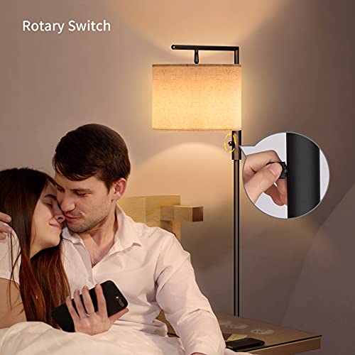 SUNMORY Modern Floor Lamps for Living Room, Standing Lamp with Rotary Switch, Tall Pole Floor Reading Lamp with Hanging Shade for Study Room, Office, 3Color Temperatures 9W Bulb Include(Black)