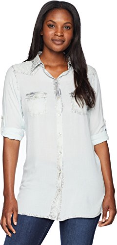 Scully Bae Sexy Fabric Button Front Blouse Dusty Blue Md #TOP11