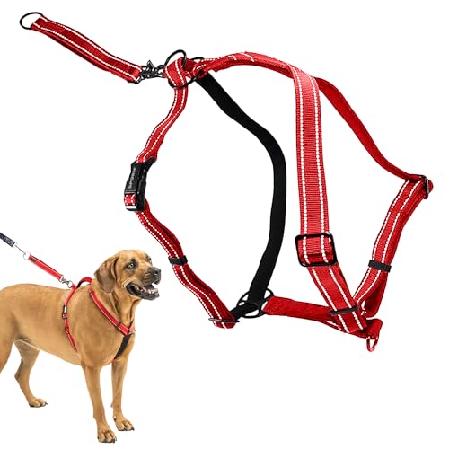 SPORN Ultimate Control No Pull Dog Harness for Large Dogs - 4-in-1 Adjustable L/XL Dog Harness with Front, Back & Dual-Clip Options & Emergency Grab Handle - Easy On/Off, Padded Comfort (Red, L/XL)